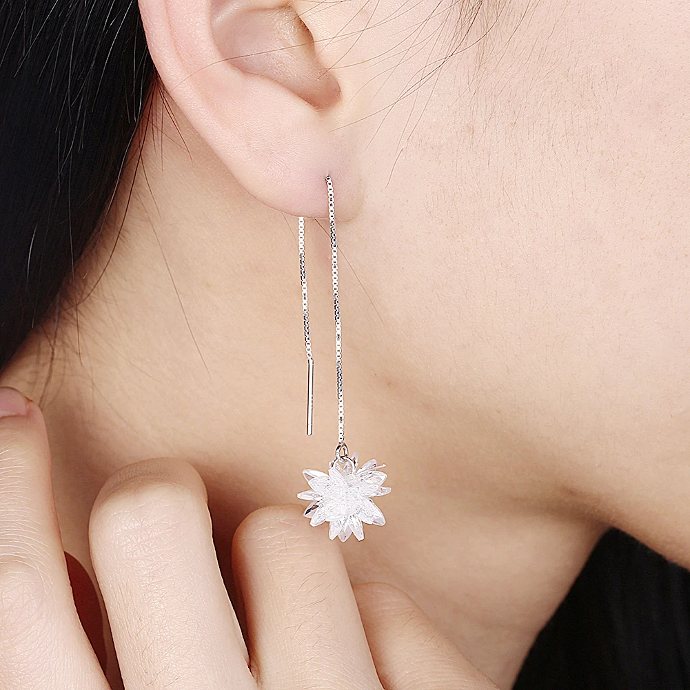 

ZEMIOR 925 Sterling Silver Drop Earrings For Women White Flower Cubic Zirconia Girls Earring Anniversary Fine Jewelry Gift