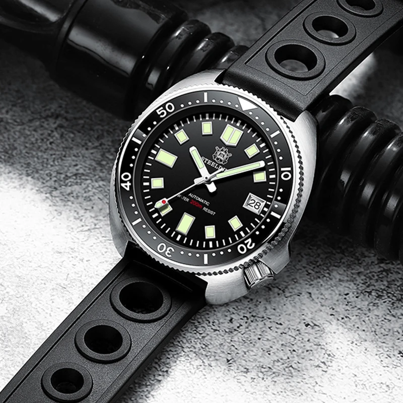 Сталь погружения ушка дайверские часы 200 м Водонепроницаемый NH35 автоматические