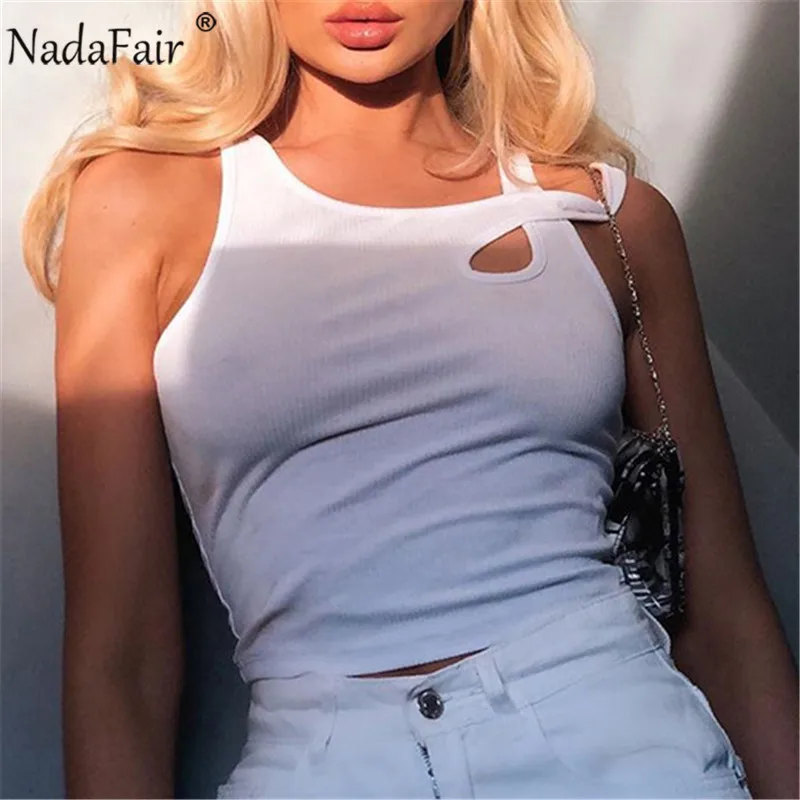 Пикантный женский укороченный топ Nadafair белый вырез клубный облегающий в рубчик