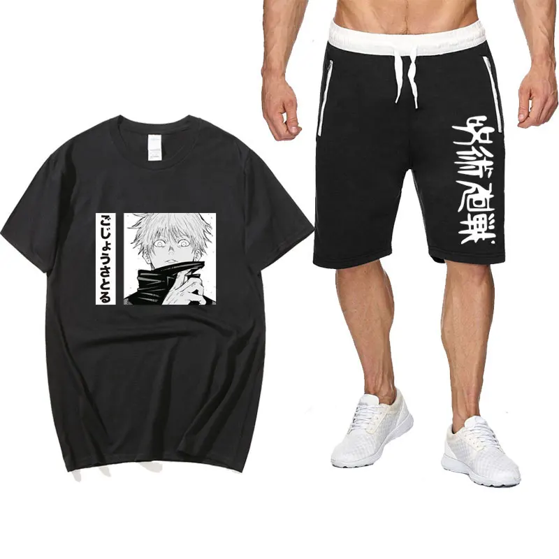 

Japanese Anime Jujutsu Kaisen gojo Summer Two Piece Set cotton men's T-shirt Sports Shorts Streetwear Harajuku pantsuit Sets