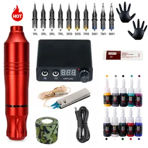 Полный комплект машины для татуировки для перманентного макияжа, ротационный пистолет, источник питания для татуировок, картриджи, иглы, аксессуары для машинки