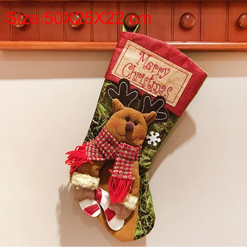 

2021 Christmas Stocking Kid Santa Sack Candy Gift Bag Navidad Decoration for Home Tree Christmas Stockings Personalized