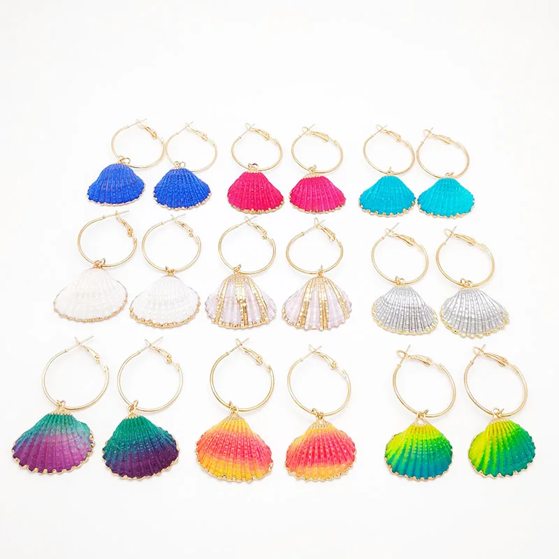 Серьги подвески в виде ракушек женские объемные массивные ювелирные украшения