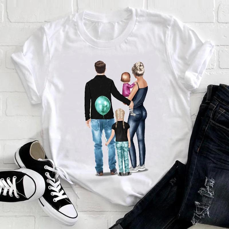 

Female Tee Top Women Clothing Cartoon Family Happy Time Mama Mom Mother Short Sleeve Summer Clothes Print Tshirt Graphic T-shirt