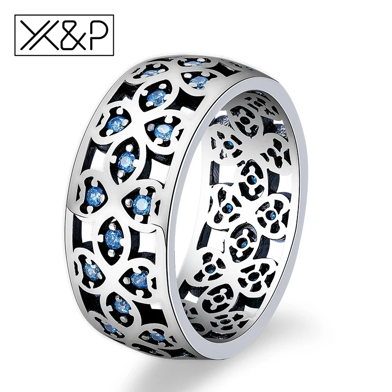 Женское кольцо в стиле хип хоп X & P серебряное из нержавеющей стали с синим