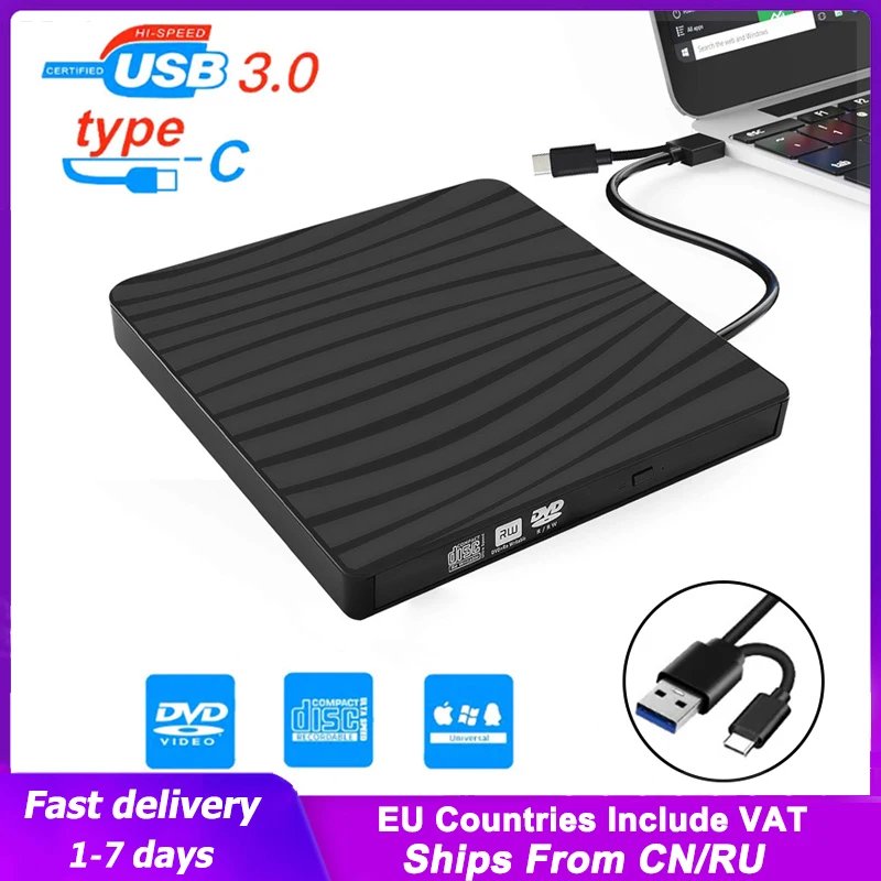 

USB 3.0 Type-C External Optical Drive 2 in 1 Slim High-Speed Reading Player Writer for DVD-ROM CD-RW Burner Laptop Macbook PC