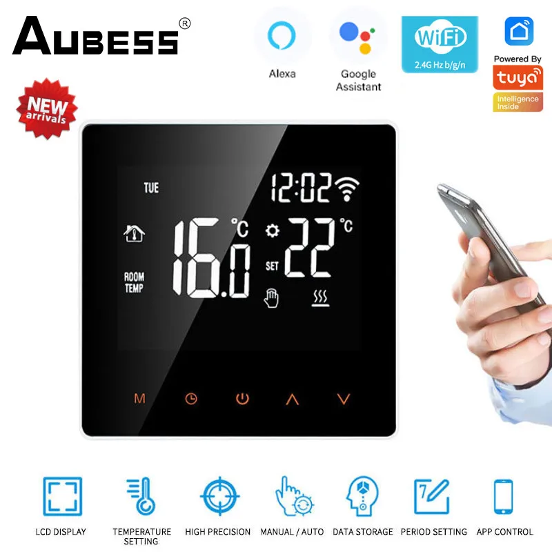 

Aubess Tuya WiFi Smart Thermostat Temperature Controller For Electric Floor Heating Water/Gas Boiler Work With Alexa Google Home