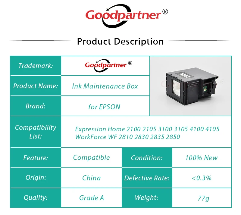 printer chips 1X C9344 Ink Maintenance Box for EPSON Expression Home XP 2100 2105 3100 3105 4100 4101 4105 WorkForce WF 2810 2830 2835 2850 roller printer