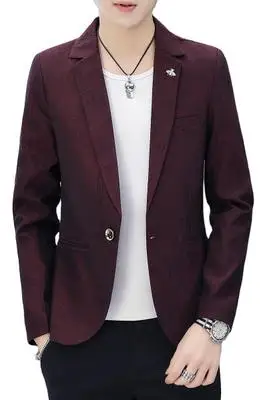 Мужской блейзер с принтом бордового цвета Новый Повседневный корейский костюм