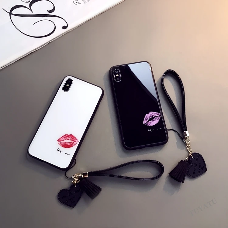 

Case & Strap phone Cases Fashion Lip print Glass Hard Cover for oneplus 9 pro 9R