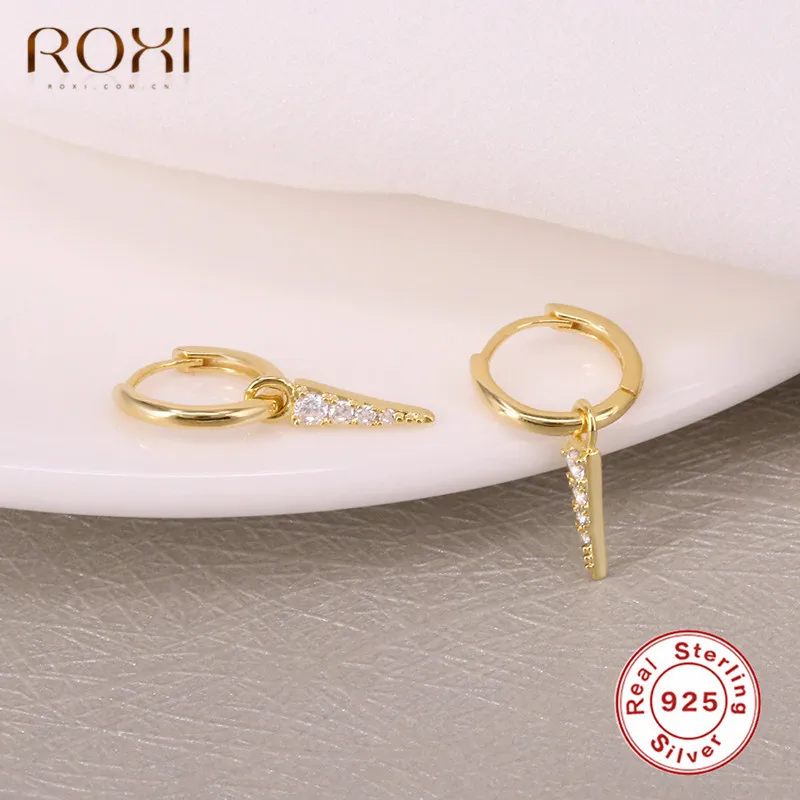 ROXI модные корейские ювелирные изделия простая серьга геометрической формы 925 пробы Серебряный треугольник кулон серьги гвоздики для женщин ювелирные изделия