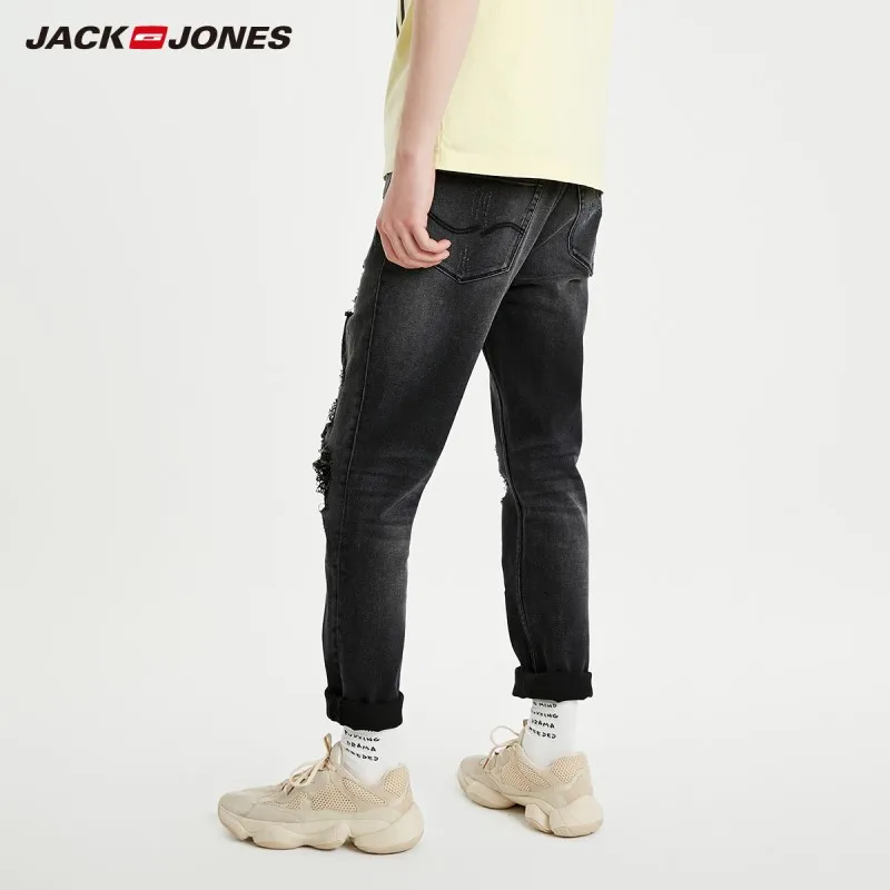 Мужские Стрейчевые джинсы JackJones Модные зауженные рваные уличная одежда для