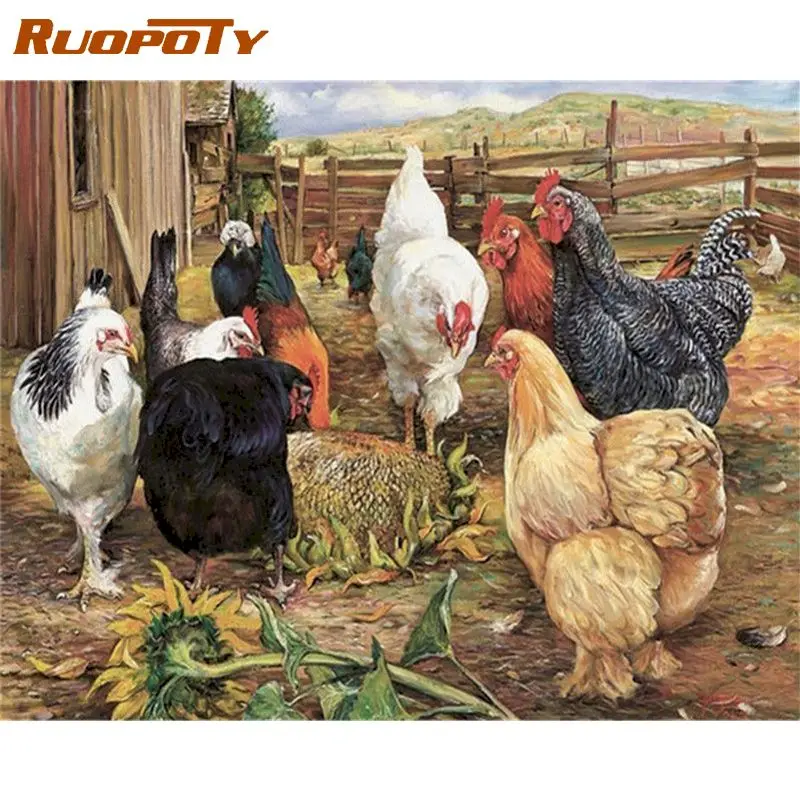 

RUOPOTY Frame Cock Animal Painting By Numbers For Adults Children Handmade Modern Home Decoration 60x75cm Linen Canvas Arts