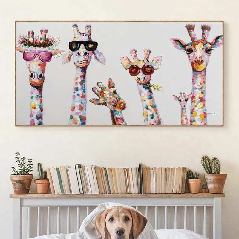 SELFLESSLY ART Cute Cartoon Giraffes Bird Posters Wall Pictures for Children's Living Room Canvas Painting Nordic Home Decor | Дом и сад