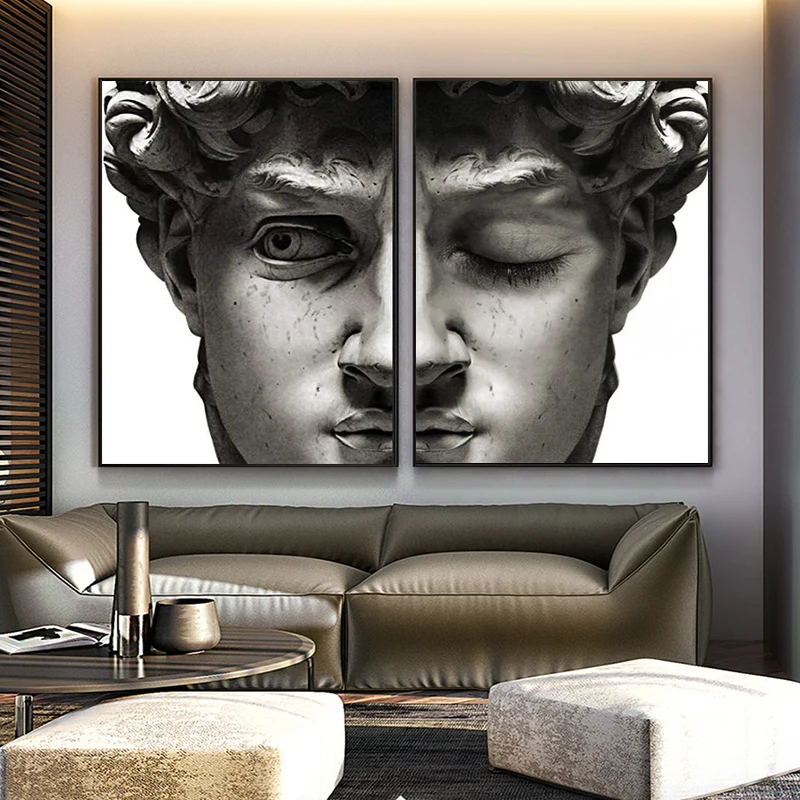 

2 Panels David Sculpture Canvas Painting Famous Statue Poster Prints For Living Room Gallery Wall Art Modern Home Decor Cuadros