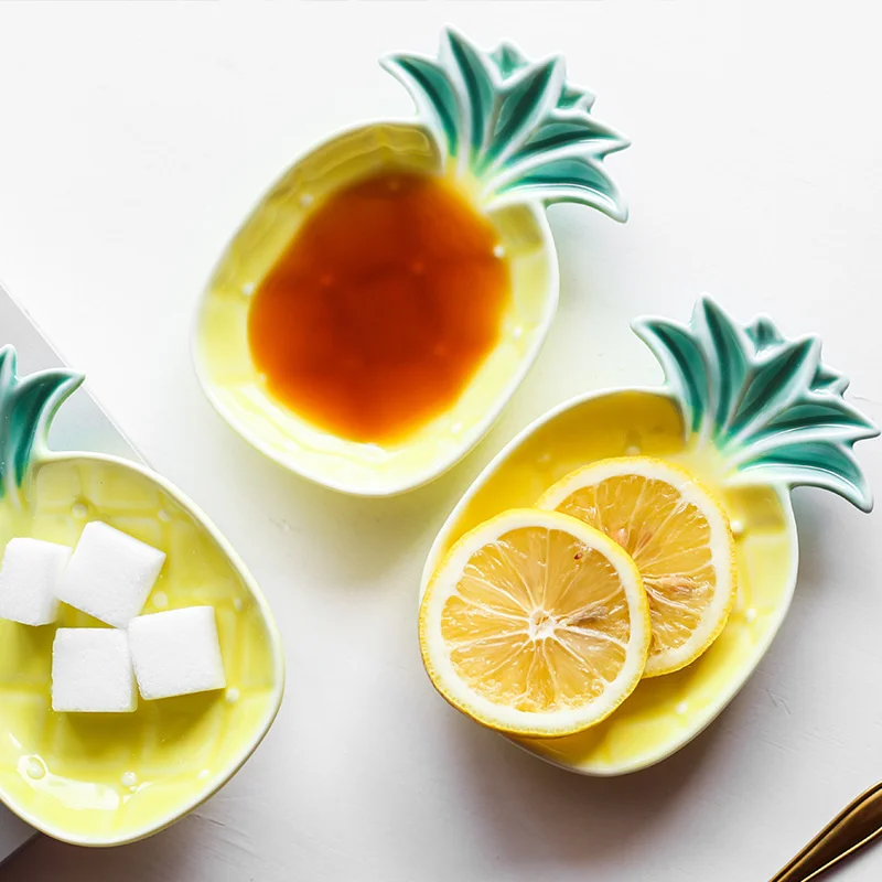 1 шт. желтая тарелка с ананасом милая маленькая керамическая посуда для домашнего