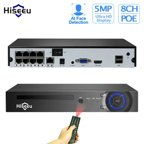 IP-камера видеонаблюдения Hiseeu H.265, 4/8 каналов, POE, NVR, P2P, 5 Мп/2 МП, сетевой видеорегистратор с функцией распознавания лица