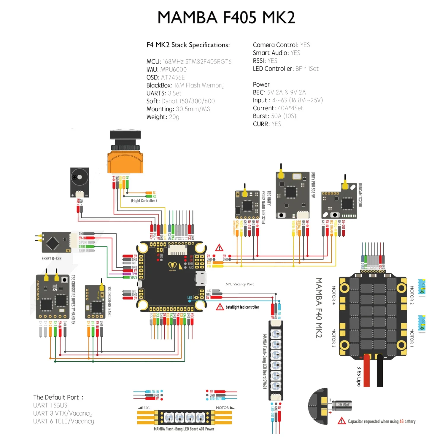 Контроллер полета Diatone Mamba F405 Betaflight STM32 MPU6000 OSD встроенный 5 В/2 А BEC 3-6S для