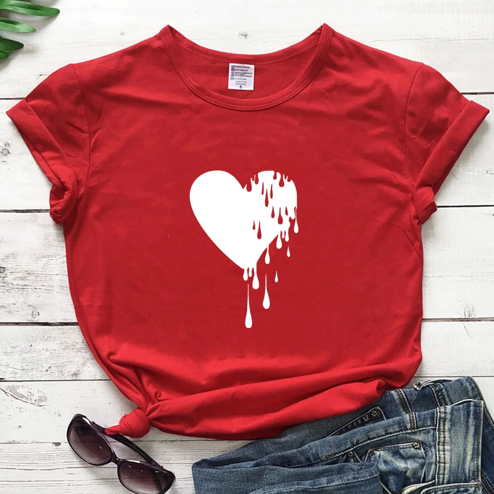 

Heart Water Drop Print Women T Shirt Short Sleeve O Neck Loose Women Tshirt Ladies Tee Shirt Tops Clothes Camisetas Mujer