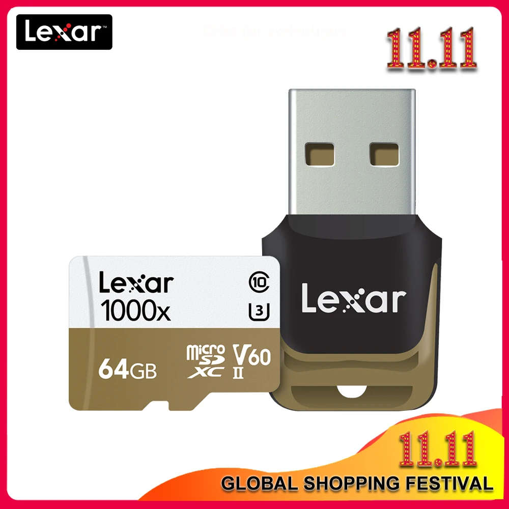 Оригинал Lexar 1000x Micro SD класс 10 64 ГБ micro SDXC до 150 МБ/с./с tf кардридер UHS для дрона