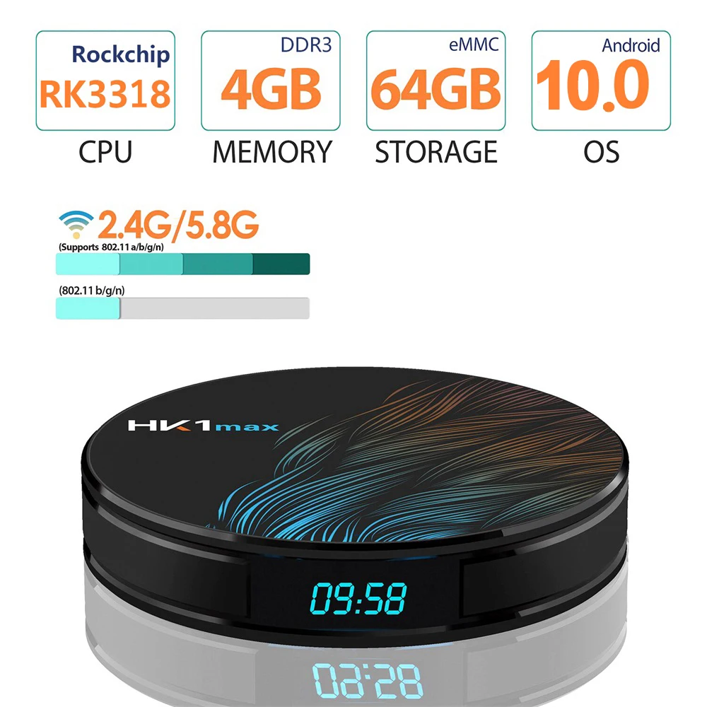 5 шт. HK1MAX Smart tv box Android 9 0 2 4G/5G Wifi BT 4 RK3318 Четырехъядерный 4K 1080P Full HD hk1 max телеприставка