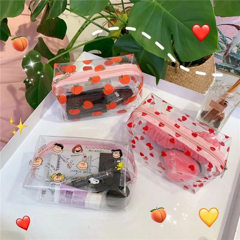 Дорожная прозрачная косметичка из ПВХ Женская милая на молнии органайзер для