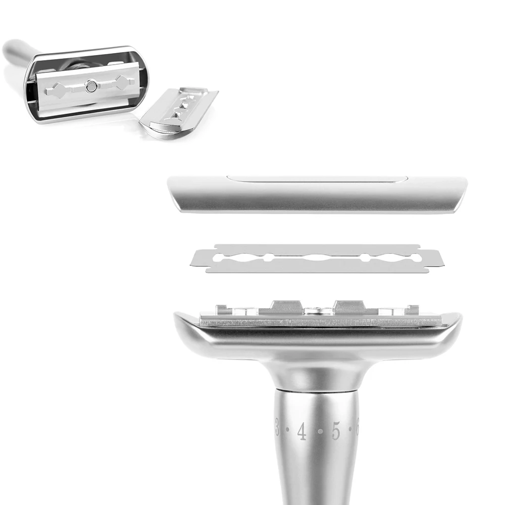 Матовая Серебристая Регулируемая Безопасная бритва с магнитной крышкой двойная