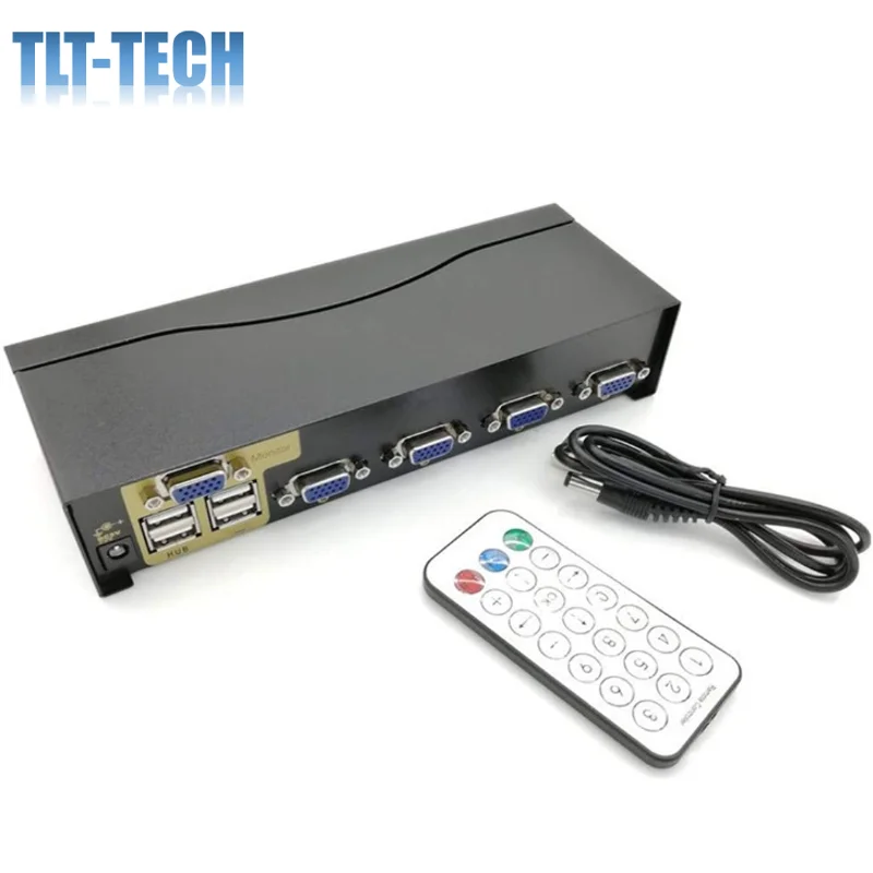 USB VGA KVM Switch,KVM Switch 4-Port VGA 4 in 1 Out Projector Video Display Remote Control with 4 Original VGA Cable for Apple