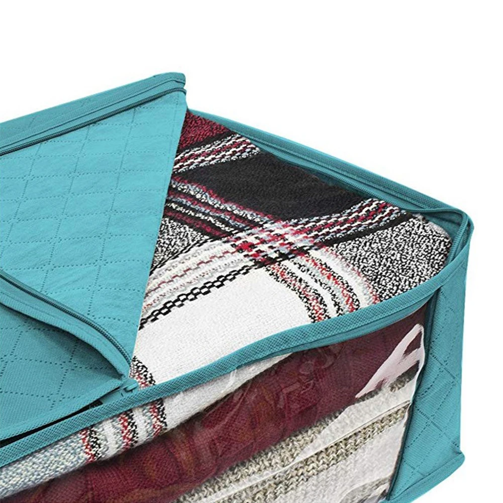 

3pcs Zipper Non Woven Container Dormitory Dustproof Quilt Organizer Travel Foldable Clothing Storage Bag Packing Clear Window