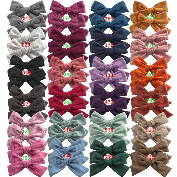 Solid color 48 pcs BEILARRY, 2 шт., 4-дюймовые зажимы из хлопчатобумажной ткани с бантиком для маленьких девочек, заколки для волос с бантиком, заколки, заколки для волос, головные уборы, аксессуары для волос - Цвет: Solid color 48 pcs