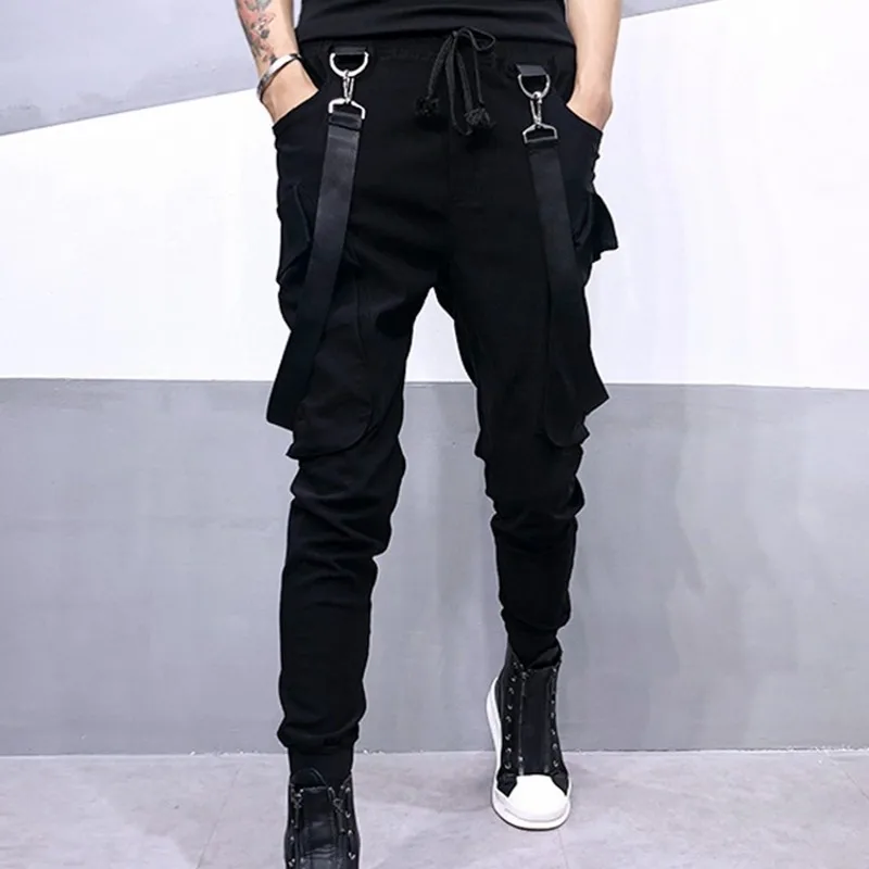 Лидер продаж Подиумные шаровары с двойным ремешком в уличном стиле Мужские штаны