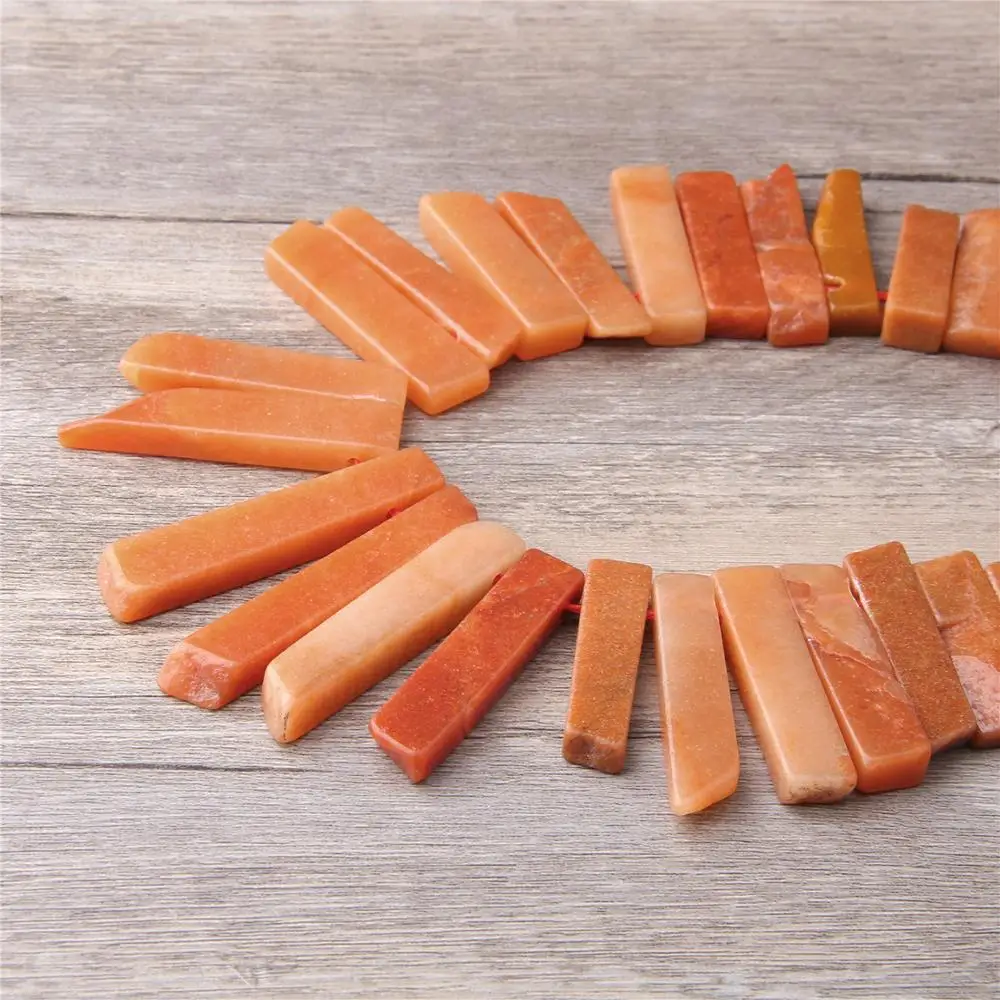 Natural Orange Aventurine Points Tusk Top Drilled stick Beads Pendant gem stone Graduated Crown Jewelry making necklace handmade | Украшения
