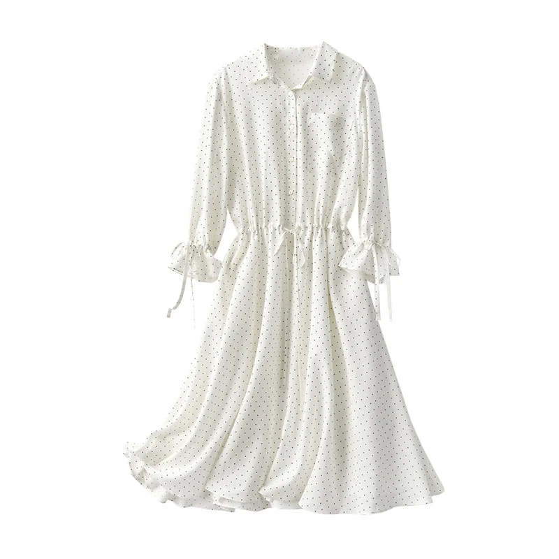 

shuchan 100% cotton Vintage Dot women dress Three Quarter sleeve Knee-Length Flare Sleeve korean fashion dresses