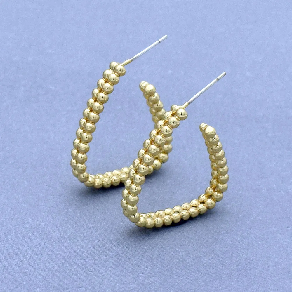 

KURSHUNI triangle hoop earrings Gold luxury loop earrings Ball beads linked earrings Women temperament earrings Fashion jewelry