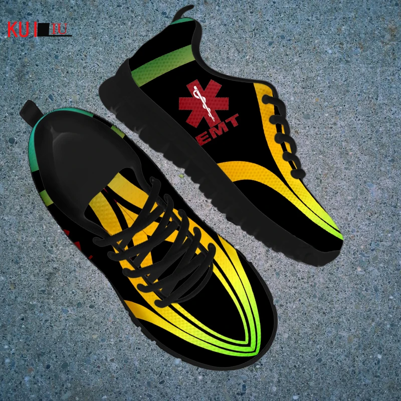 

KUILIU Fashion Sign Print Women's Casual Flat Shoes Brand Designer Sport Sneaker 2021 Breathable Mesh Tennis Shoes Mujer