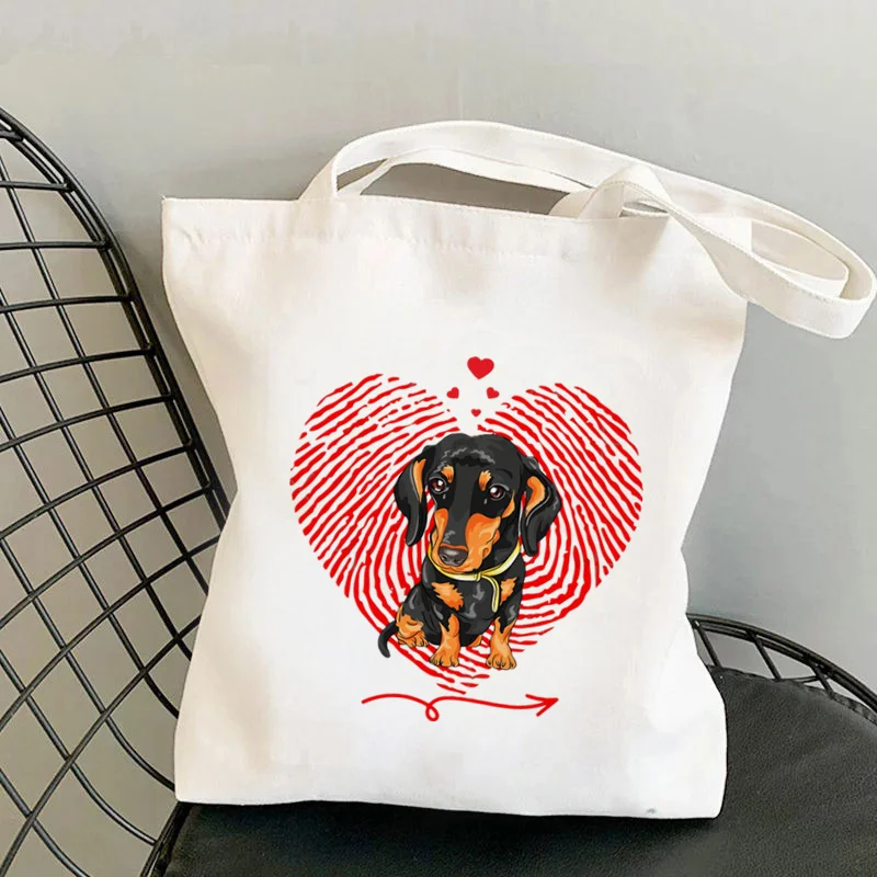 

2021 Shopper Dachshund Love Cartoons Printed Tote Bag women Harajuku shopper handbag girl Shoulder shopping bag Lady Canvas Bag