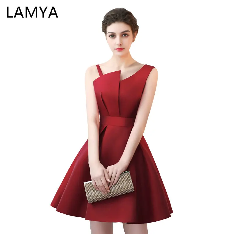 Дешевое красное атласное ТРАПЕЦИЕВИДНОЕ ПЛАТЬЕ Lamya с зубцами для выпускного