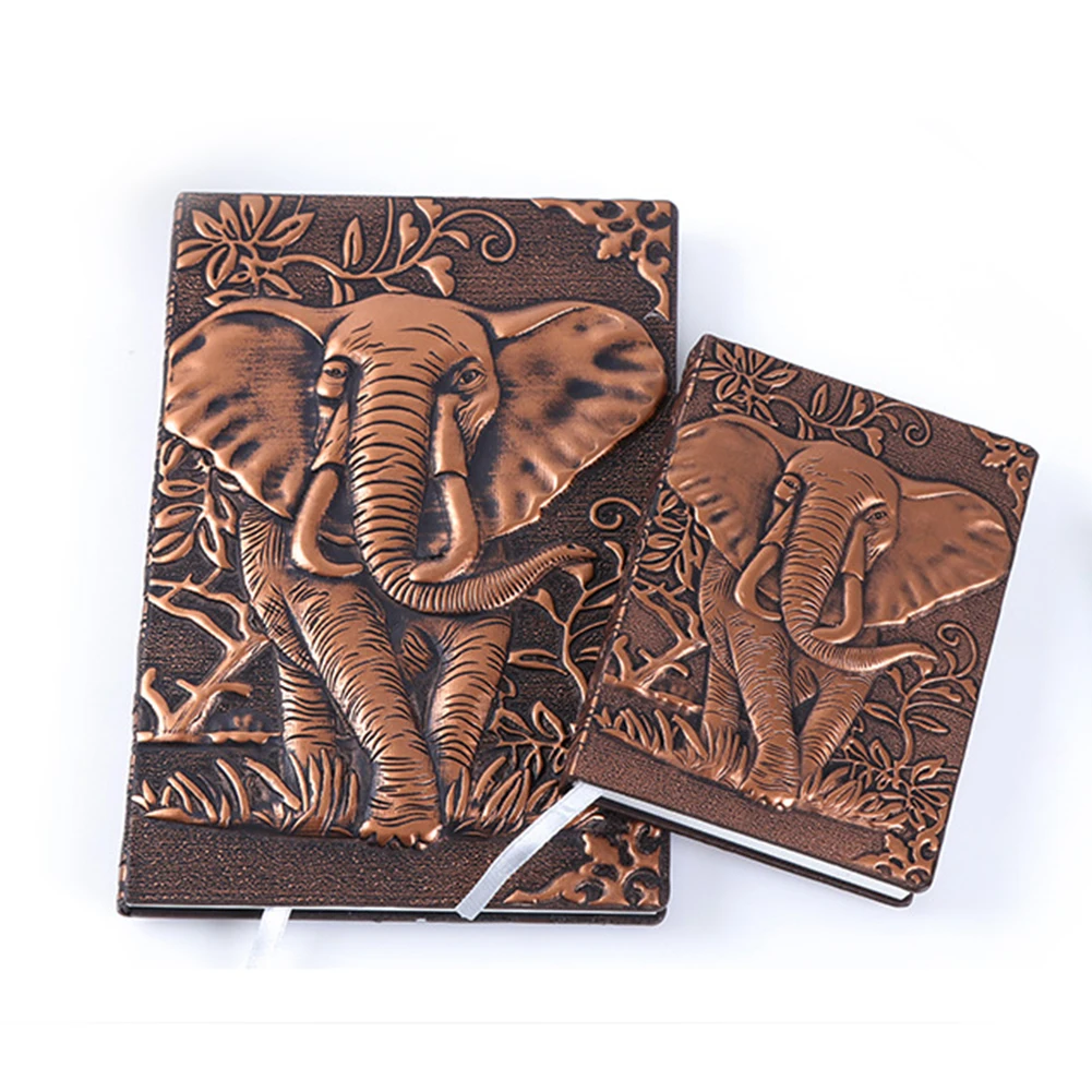

3D Lined-Blank Birthday Stationery Vintage Eye Protect PU Leather Journal Elephant Pocket Notepad Gift Embossed Cover Notebook