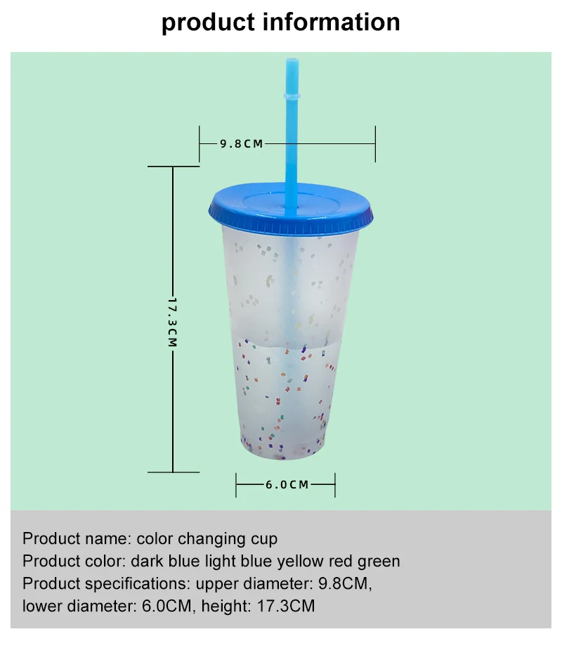 

Color Changing Cup Colorful PP Plastic Cup 700ml Cold Water Temperature Sensing Plastic Straw Cup Reusable Home Bar Drink Tool
