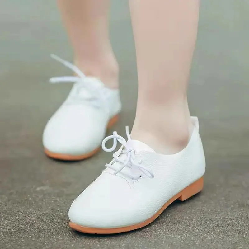 

Autumn Children Kids Toddler Baby Flat Leather Shoes For Little Girls Boys School White Black Lace-up Casual Sneakers New 2021