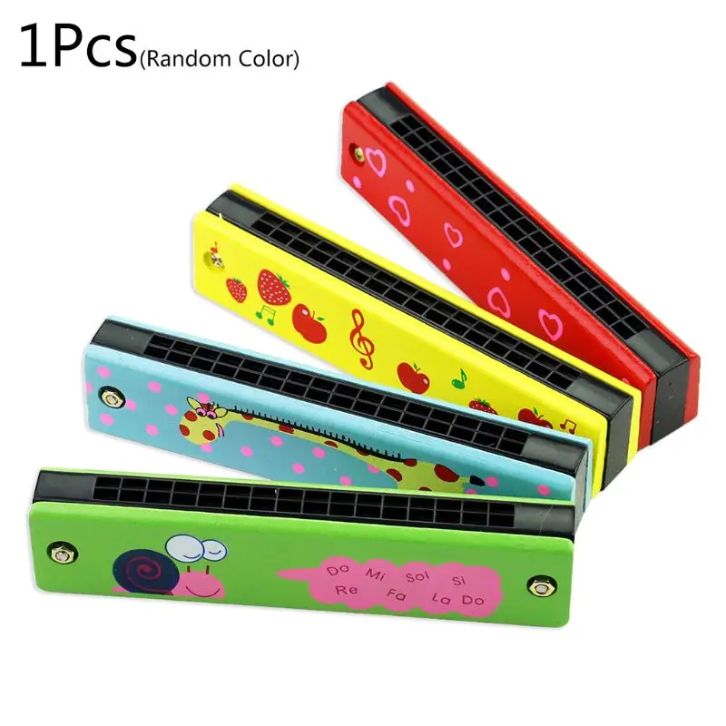 

16 Hole Cute Harmonica for Beginners 5 Inches Wooden Educational Kids Harmonica Toy Cartoon Pattern Kids Musical Instrument