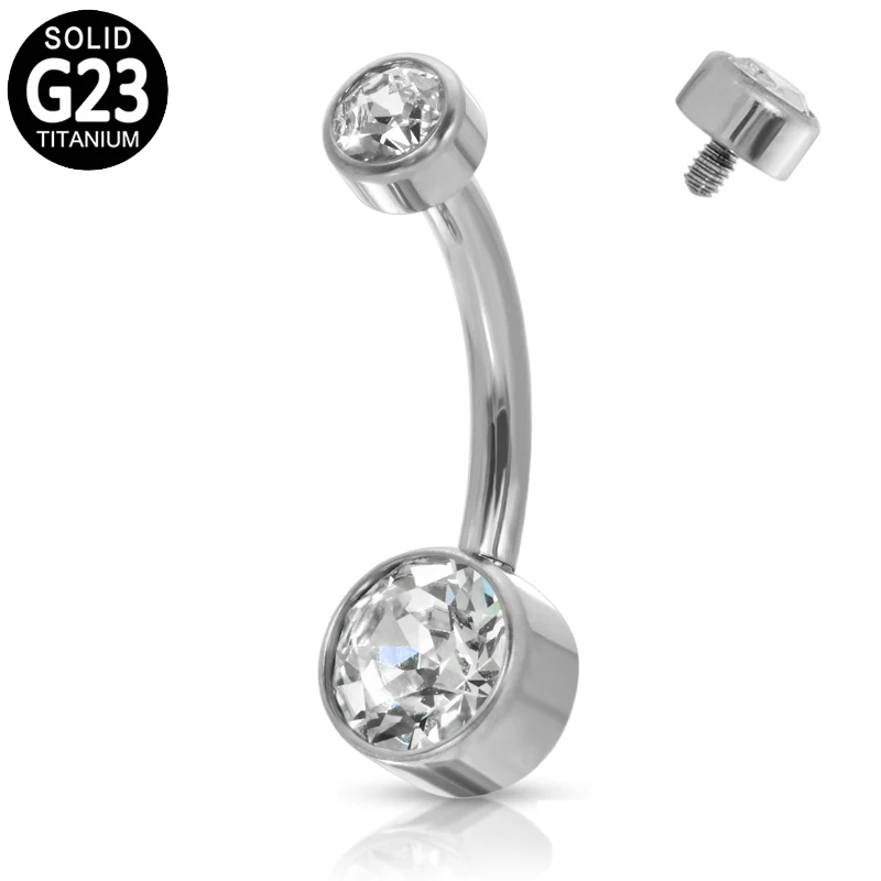 

G23 Titanium Belly Button Rings Bar Barbell Zircon Drop Dangle Navel Piercing Internally Threaded Top Navel Ring Body Jewelry