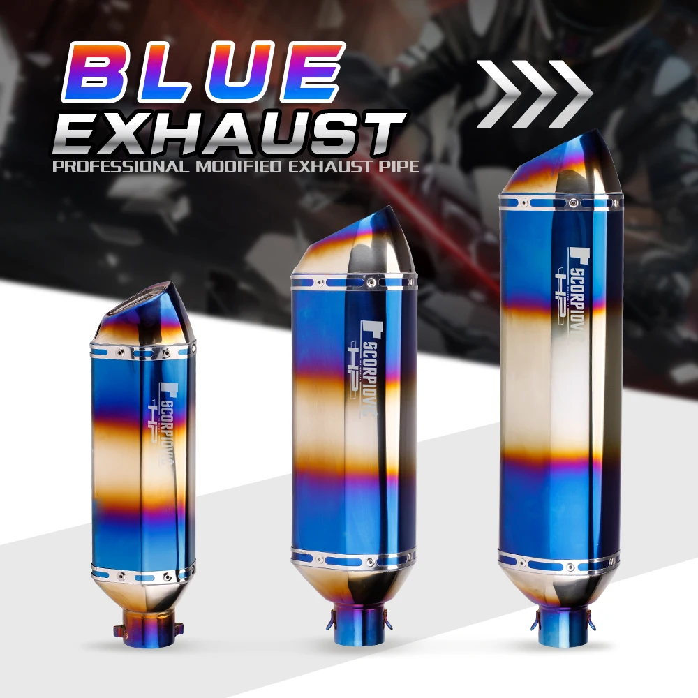 Half Blue Universal 51mm Motorcycle Exhaust Muffler Pipe Dirt Bike ATV Escape Moto Removable DB Killer Exhaust Tips Stainless
