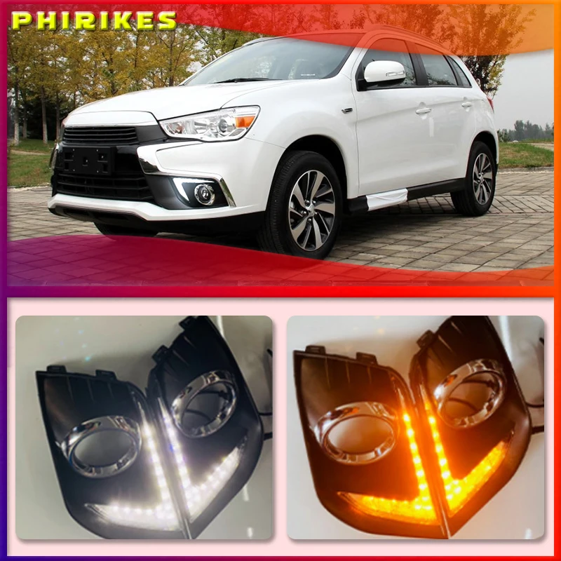 

For Mitsubishi Outlander Sport ASX RVR 2016 2017 2018 2019 DRL Fog lamp cover with yellow signal LED Daytime Running Lights
