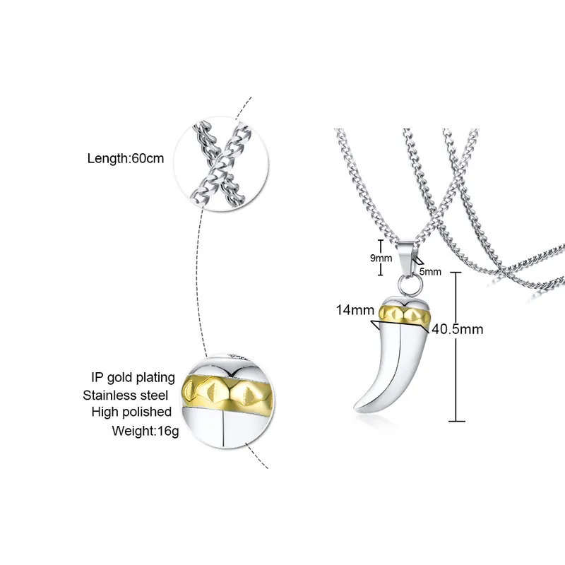 Кулон волчий зуб мужской серебристый из нержавеющей стали |