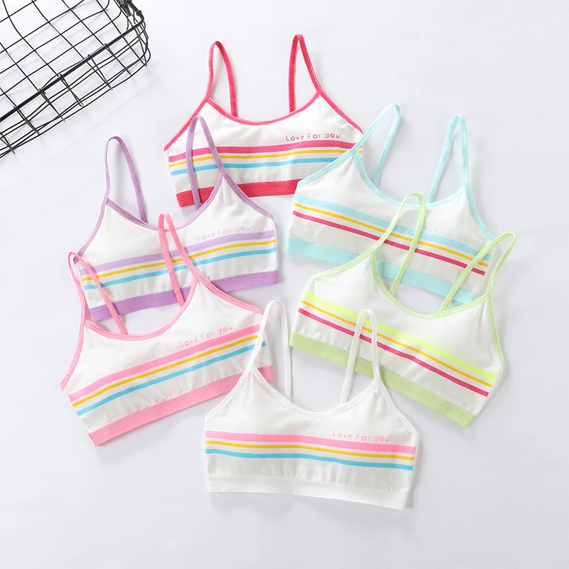 

3pcs girls training bras Color striped young girl bra Cotton Teenage underwear for kids summer Teens Puberty Clothing