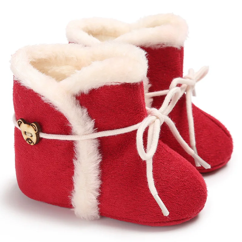 Newborn Baby Winter Toddler Baby Moccasins Shoes First Walker Snow Boot with Fur Keep Warm Fashion Girl Shoes Lace Up Boot 0-18M