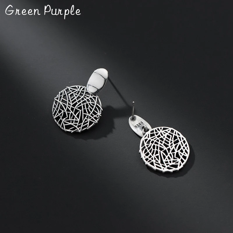 

GREEN PURPLE Geometric Lines Weaving Drop Earrings Real 925 Sterling Silver Elegant Earrings Vintage Earrings for Women