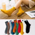 2 пары, женские длинные носки, одноцветные, модные, Ретро стиль, с тканью, с рисунком, средние, толстые, спортивные, женские, стильные носки