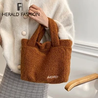 brand designer plush tote handbags for women winter faux fur ladies top handle bags luxury fashion female shoulder crossbody bag